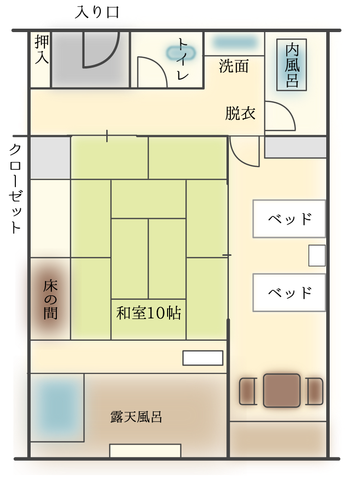 源泉露天風呂付和洋室ツイン間取り図